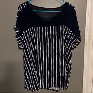 Navy stripe blouse with mesh detail